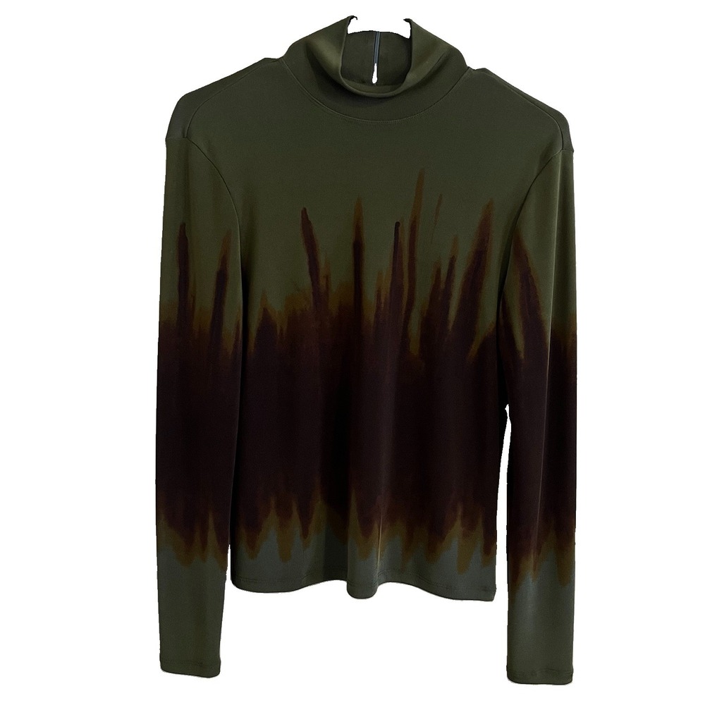 Lafayette 148 New York Long Sleeve High Mock Neck Knit Top Sz M Old Money Earthy